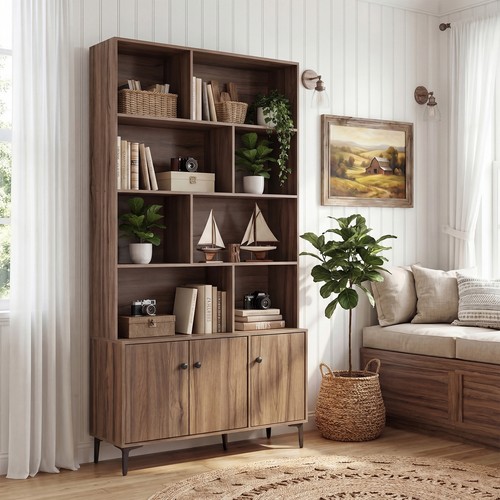 Bookshelf with doors - with, 5-tier